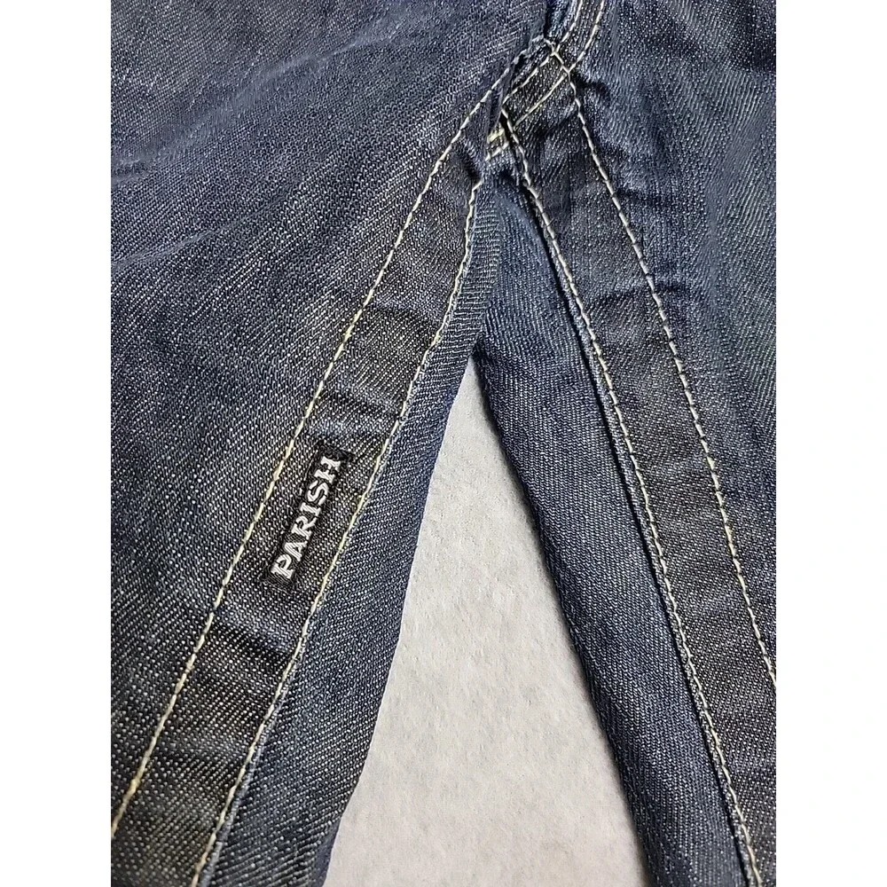 Parish Nation Jeans Mens 35x31 Dark Blue Plaque Baggy Embroidered Hip Hop Cotton